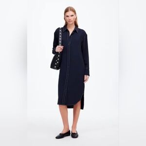 Madewell Contrast Stiched Midi Dress Size Med Nwt Navy